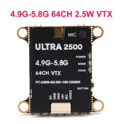 VTX 2.5W 4.9G-5.8G 64CH 2500mW Pit/25/400/800mW/1.5W/2.5W Adjustable Transmitter 30.5x30.5mm for Long Range RC Drone Models